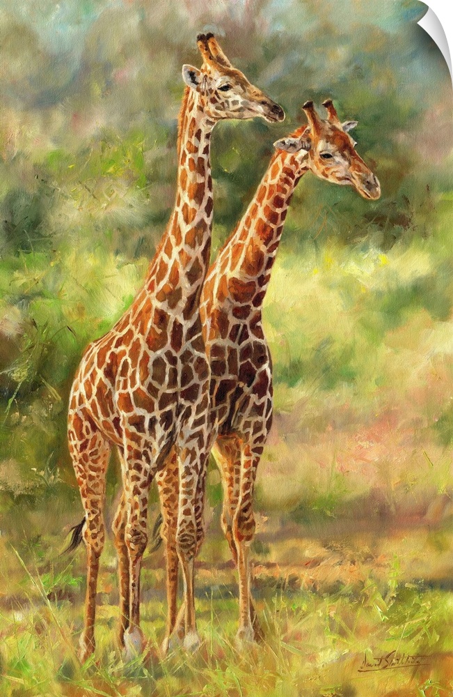 Pair of Giraffes, originally oil on canvas.