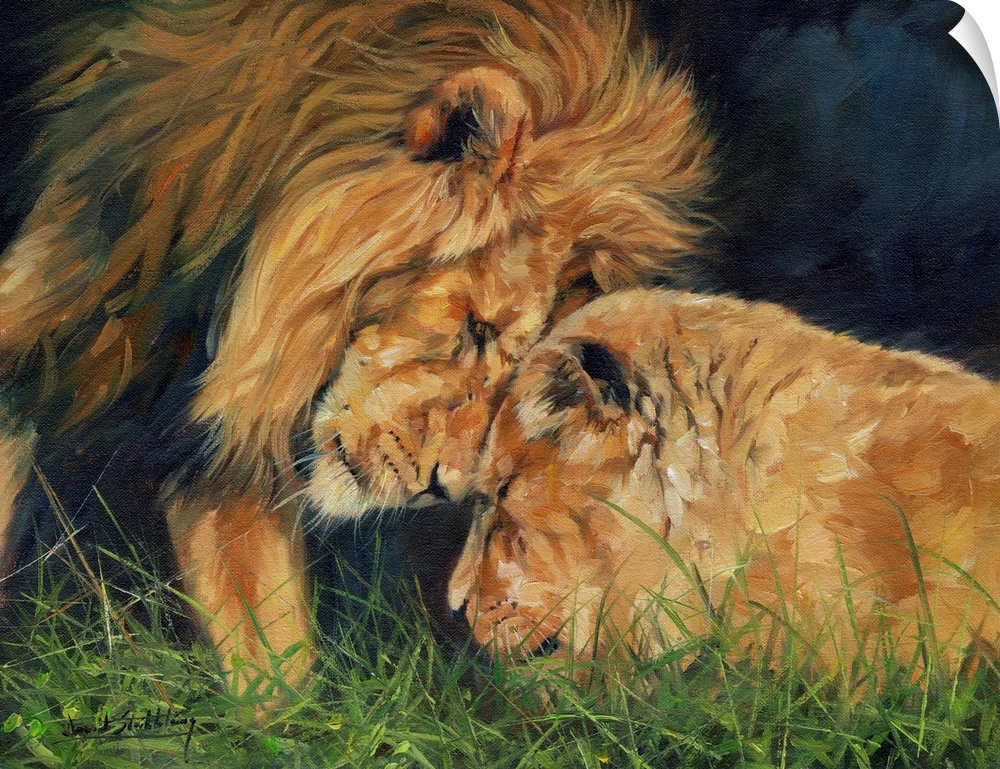 Lion and Lioness sharing a moment. Originally oil on canvas.