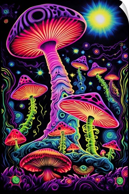 Neon Mushrooms Glowing