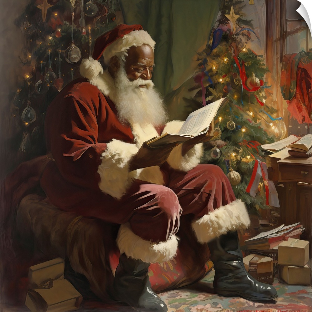 Santa Checking His List By Fire Light