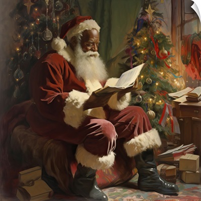 Santa Checking His List By Fire Light