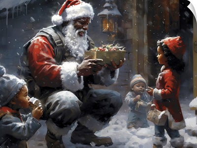 Santa Gift Giving To Little Girl