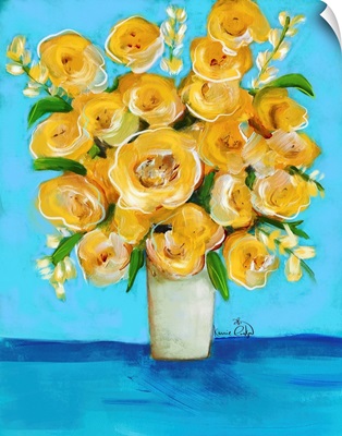 Yellow Flowers On Teal