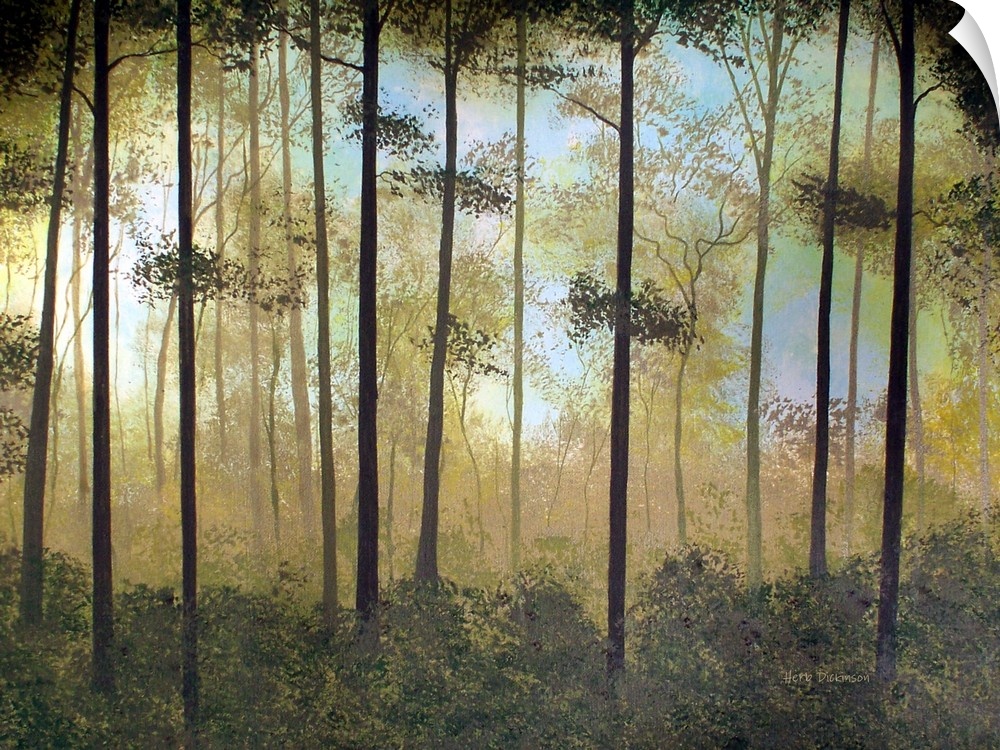 Contemporary painting of a peaceful forest.