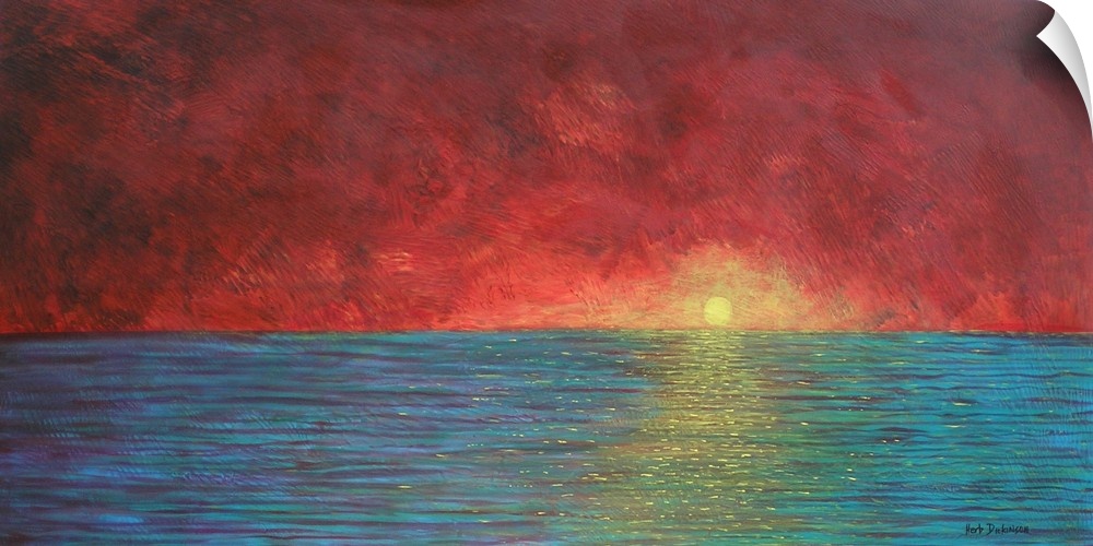 This is a modern impressionist ocean scene. To give a serene sunset. Inspired by the tropics.