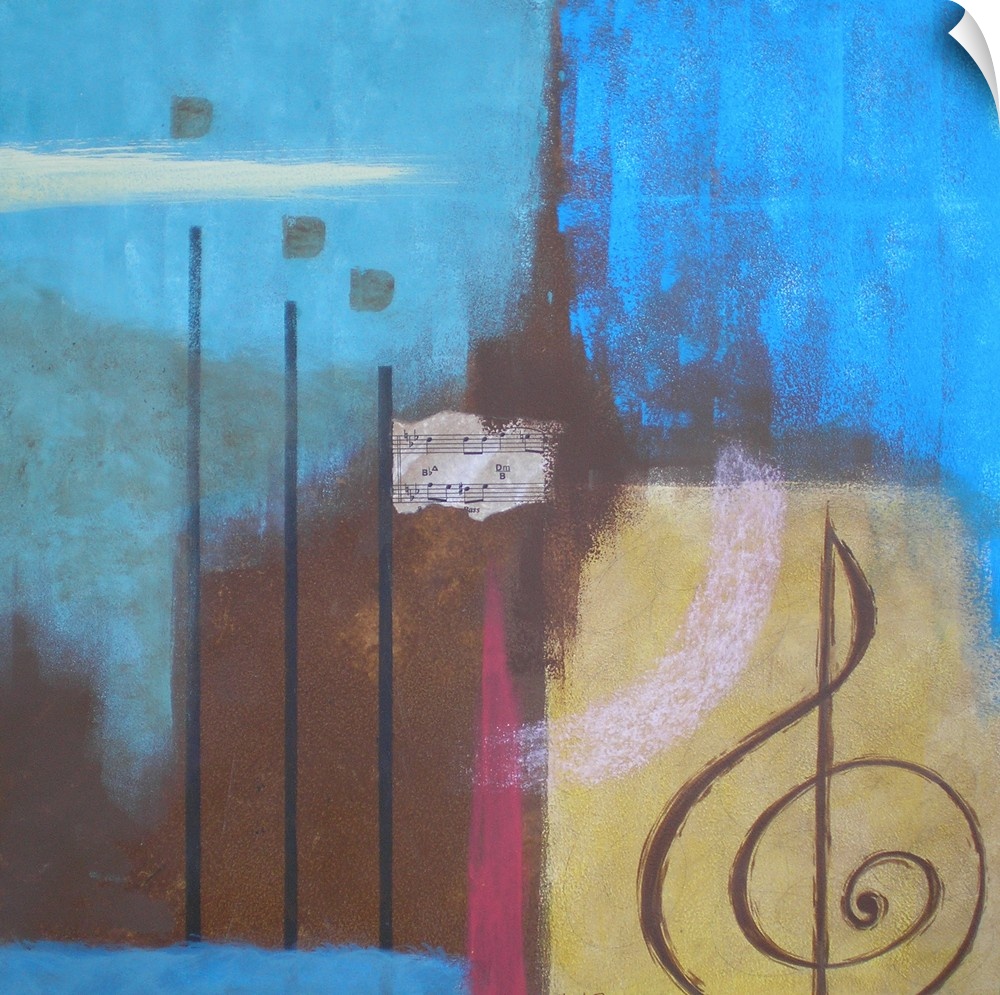 Modern abstract musical theme in bright blue and red colors.