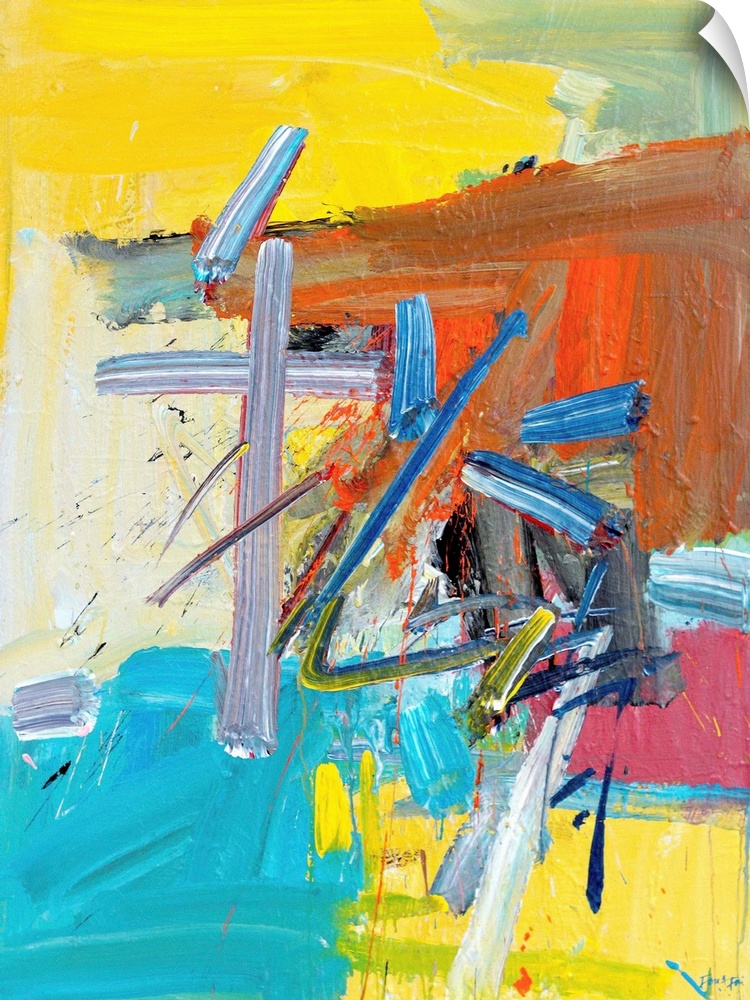 Contemporary abstract painting using bright colors.