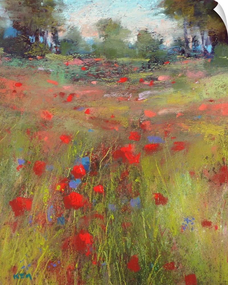 A contemporary painting of a countryside meadow of wildflowers.