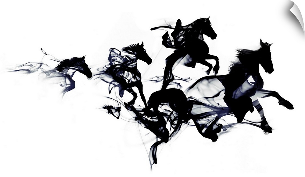 Conceptual photo of horses appearing from smoke.