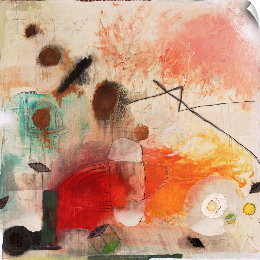 Contemporary abstract painting using soft colors in organic movements.