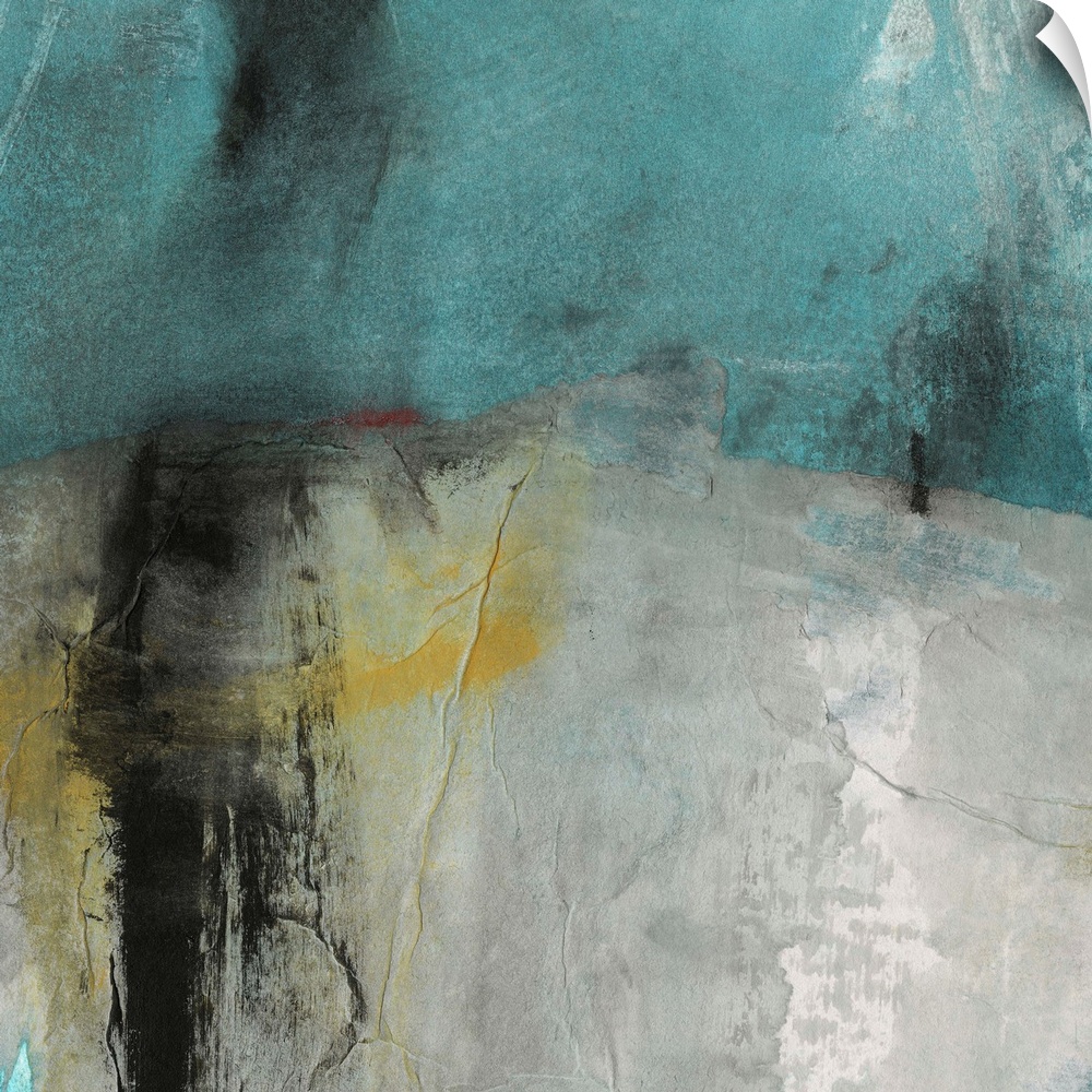 A contemporary abstract painting using neutral and blue.