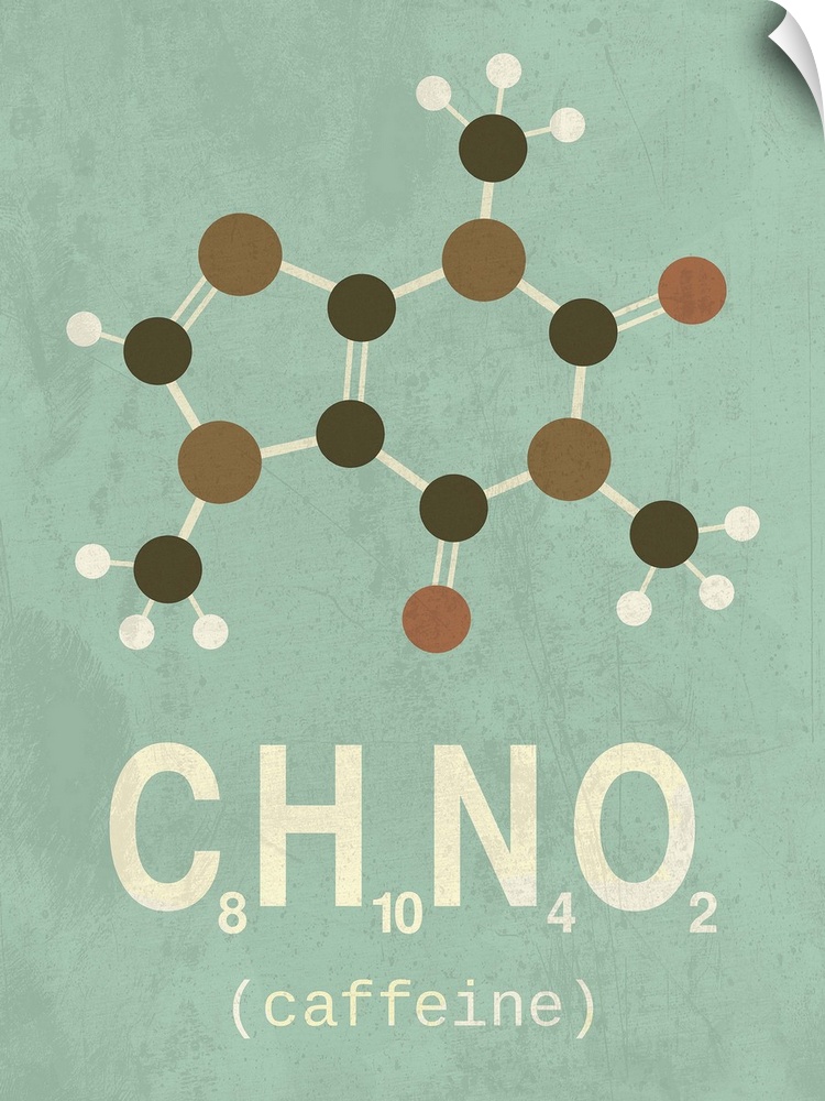 Graphic illustration of the chemical formula for caffeine.