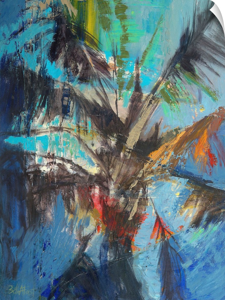 A contemporary coastal themed painting of a palm tree.