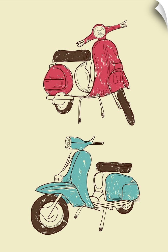Illustration of two moped scooters.