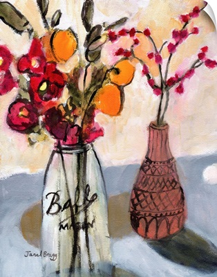 Still Life With Mason Jar And Flowers