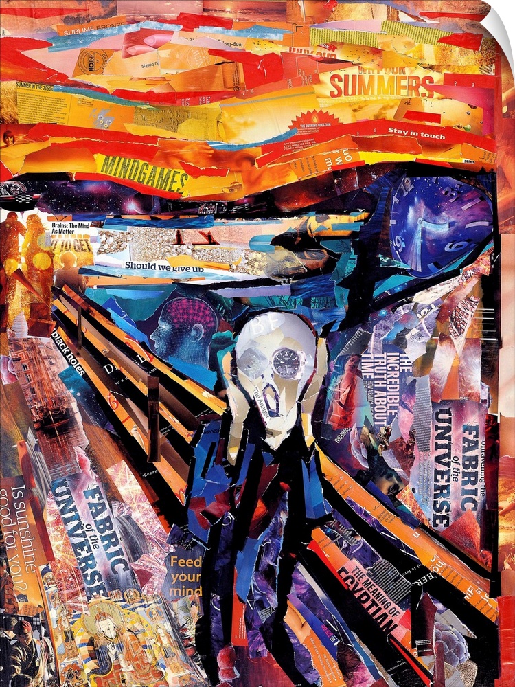 A mixed media collage made into a version of the Scream.