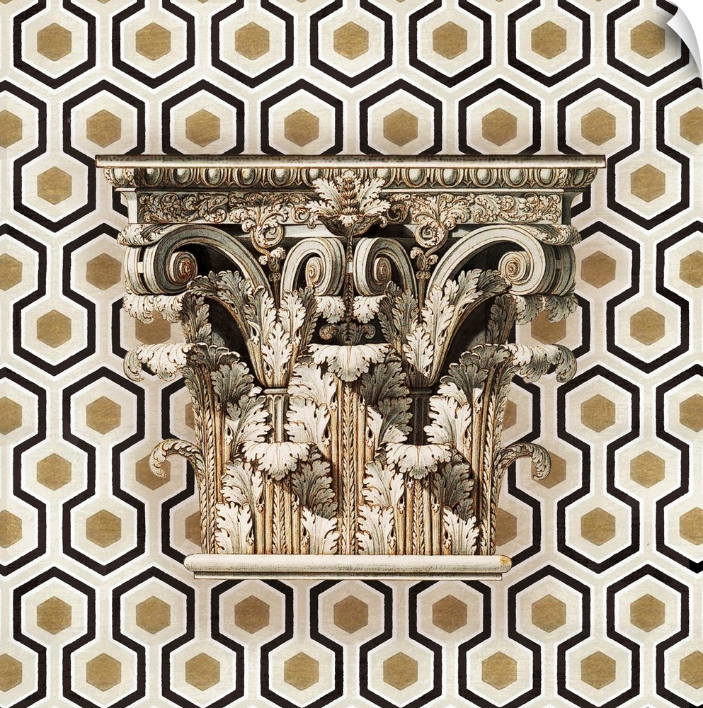 A classical Greco-Roman column over a modern graphic background.