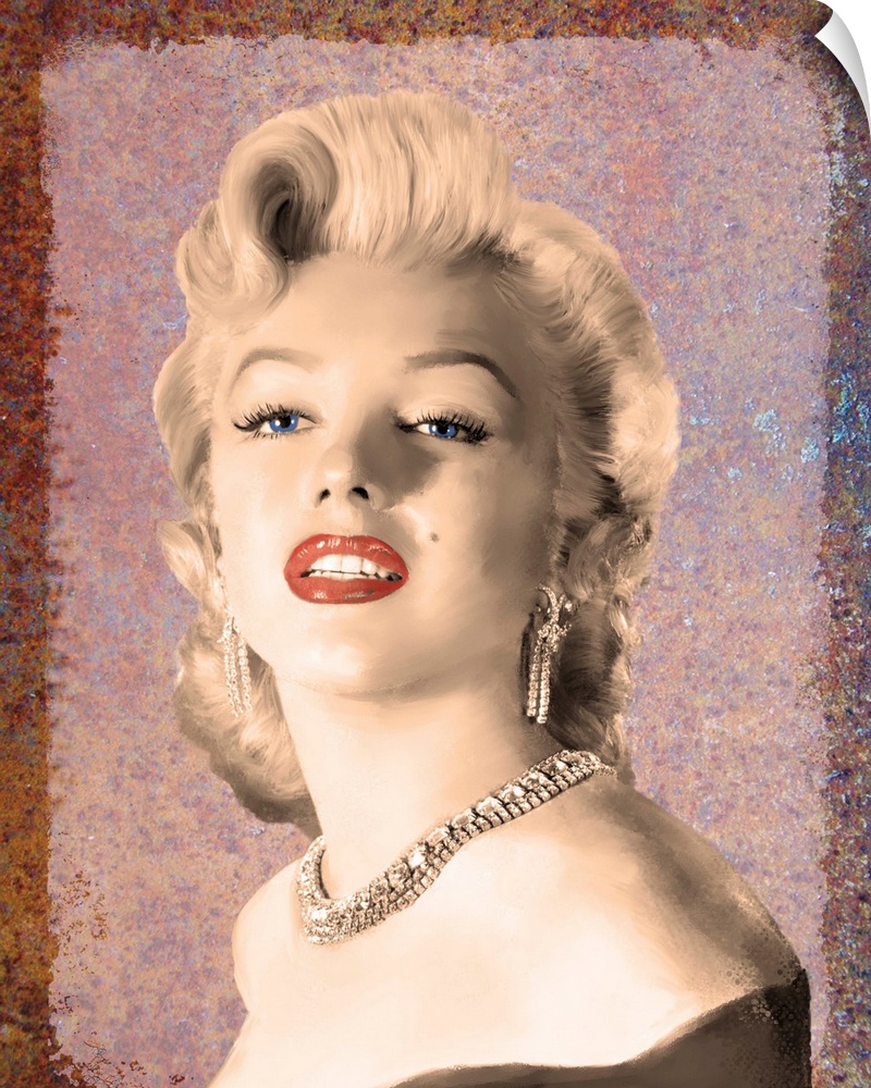 Digital art painting in sepia with spot color, of Marilyn Monroe in Girl's Best Friend.