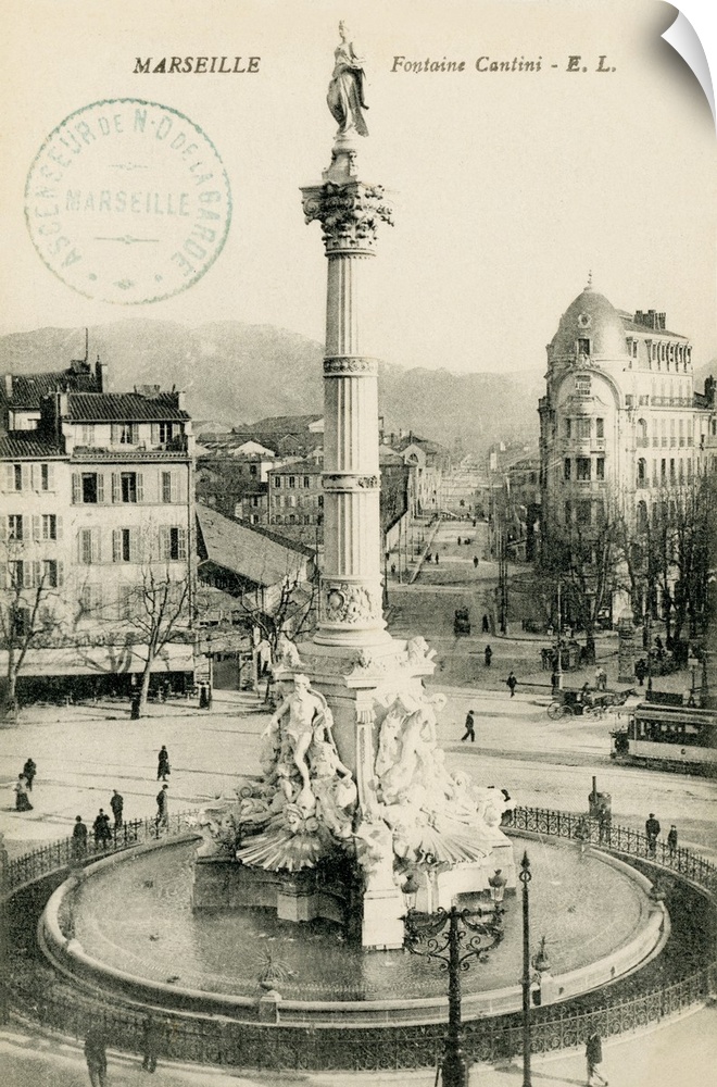 Vintage postcard of a monument in Marseille, France.