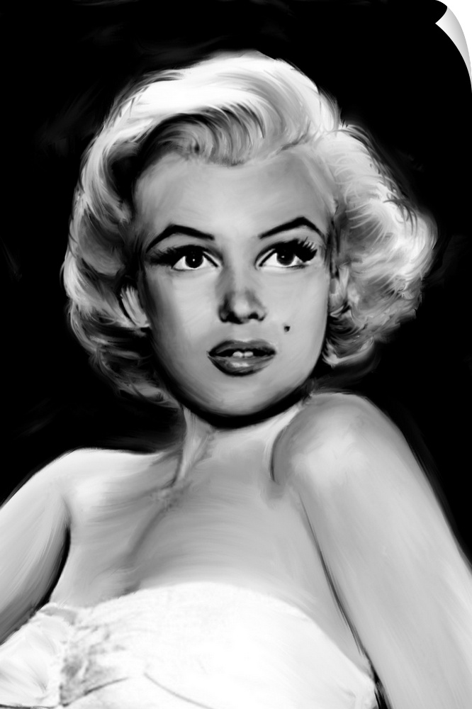 Digital art painting in black and white of Marilyn Monroe in Pixie Marilyn by Jerry Michaels.