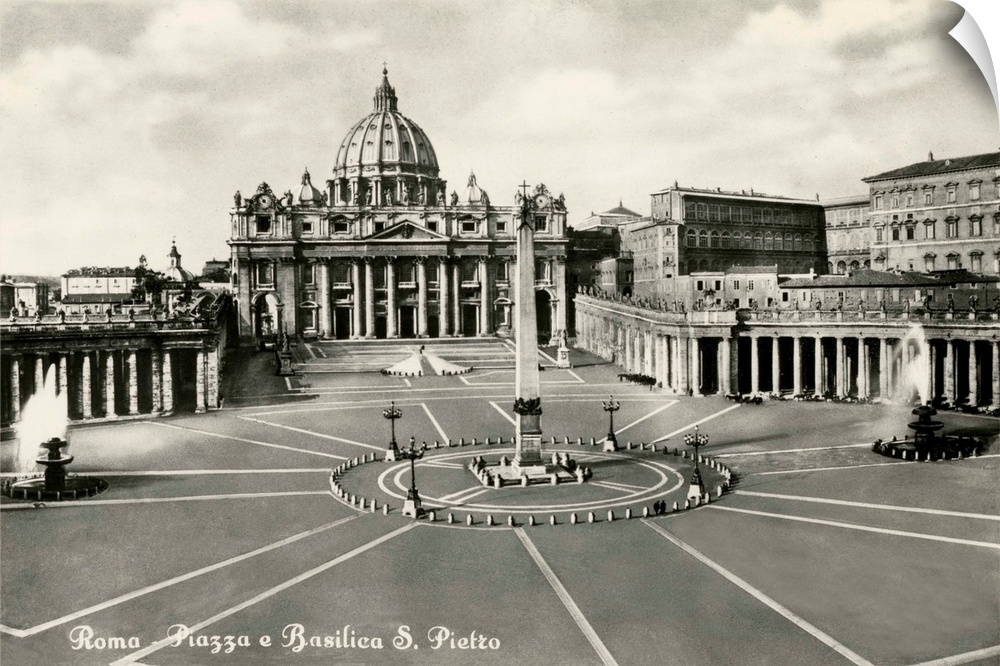 Vintage postcard of St. Peter's Basilica in Vatican City, Italy.