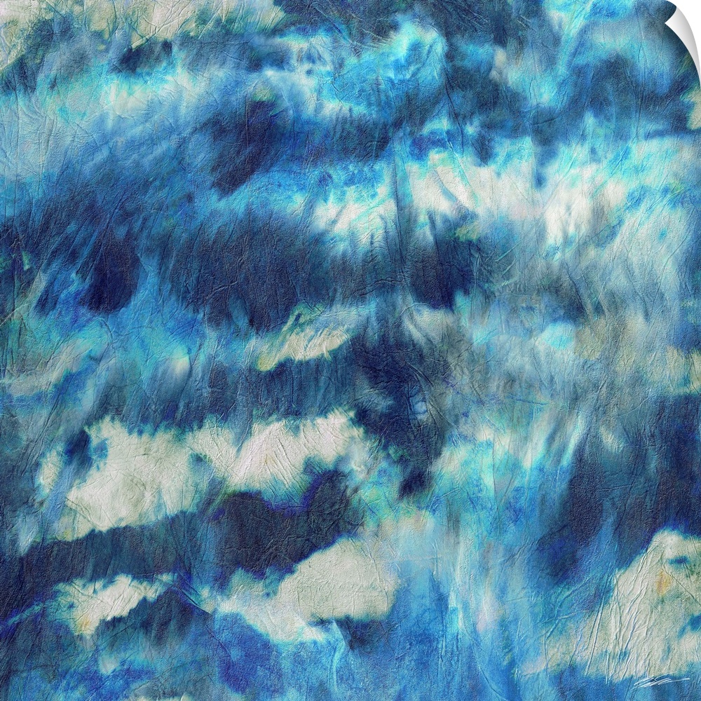 A shibori painted skyscape with iridescent strokes of rainfall.