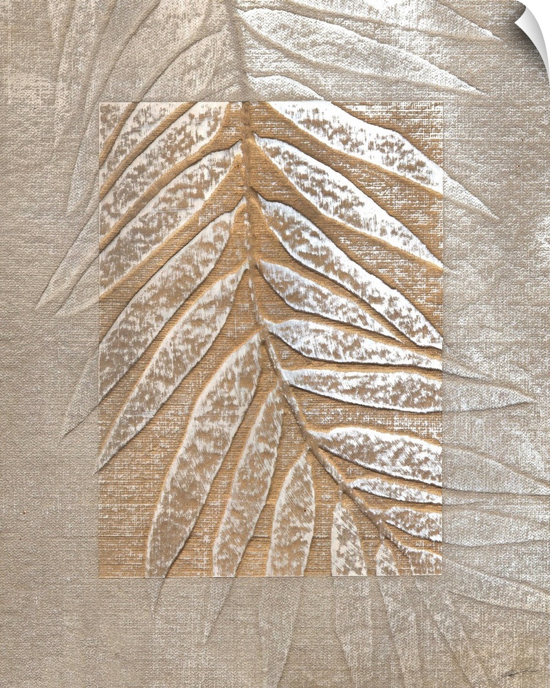 Embossed palm leaf with subtle metallic accents.