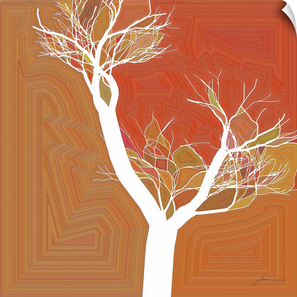 A graphic abstract tree pops from an electric background.