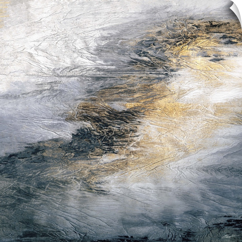 An abstract neutral seascape with golden accents.