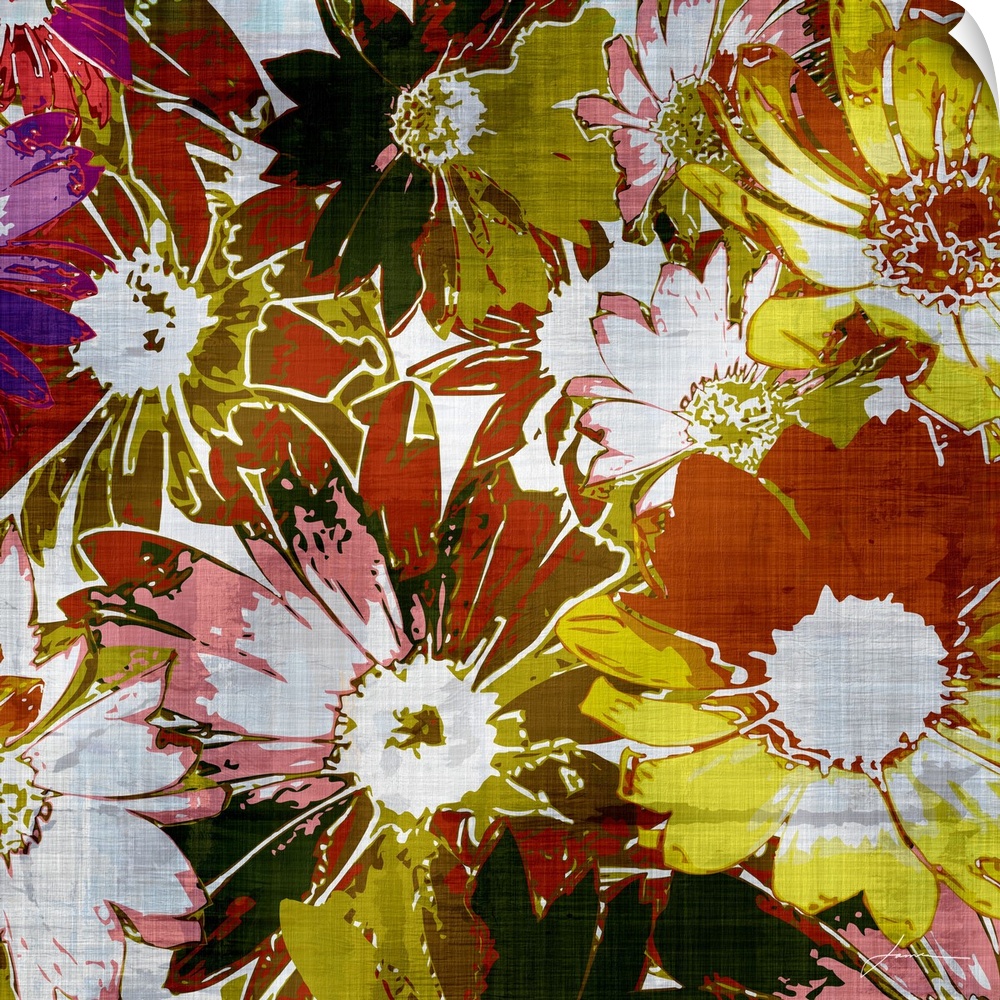 A tapestry of graphic flowers. Modern and colorful.