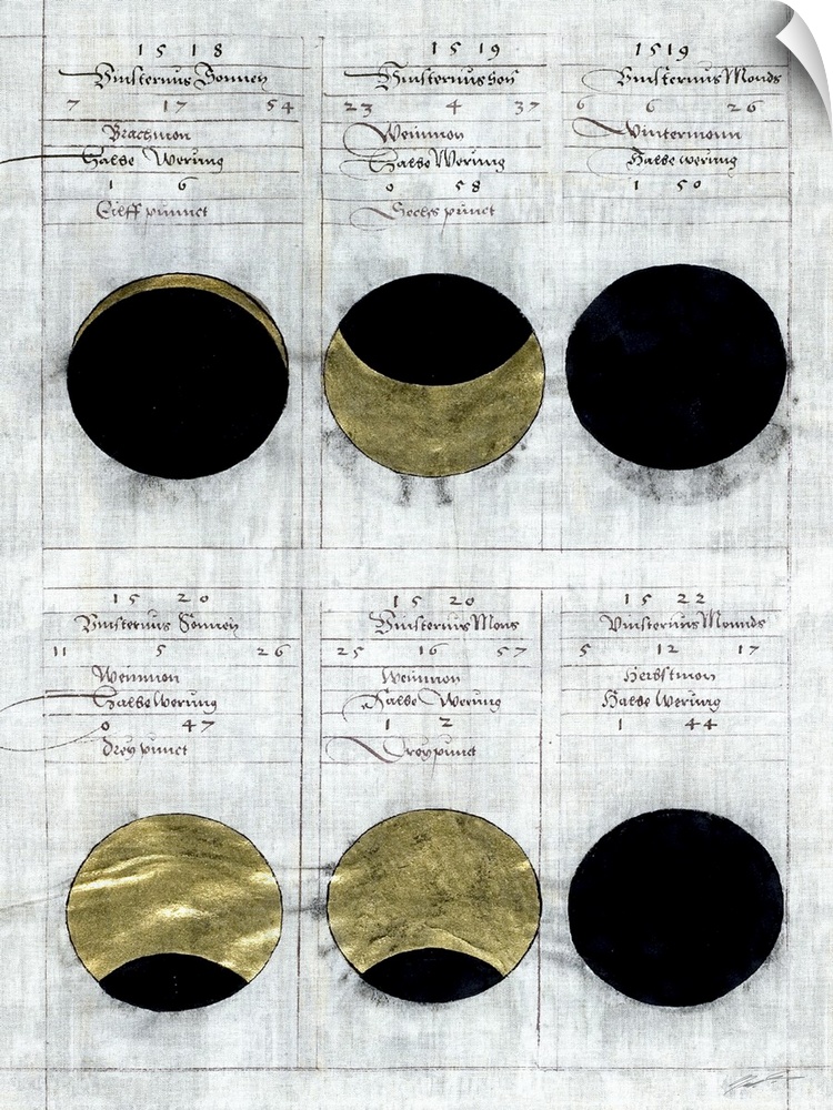 Vintage book plates indicating phases of the moon.