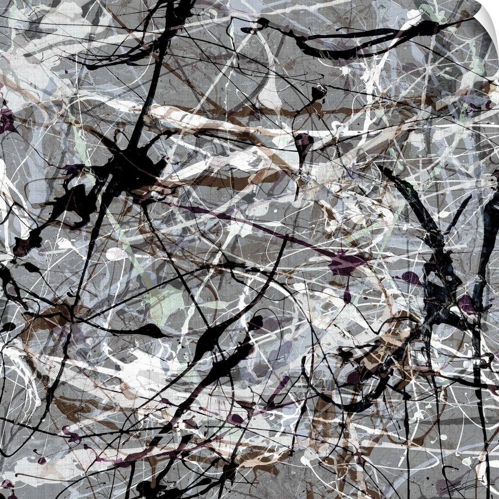An homage to the style of Jackson Pollock in black and white.