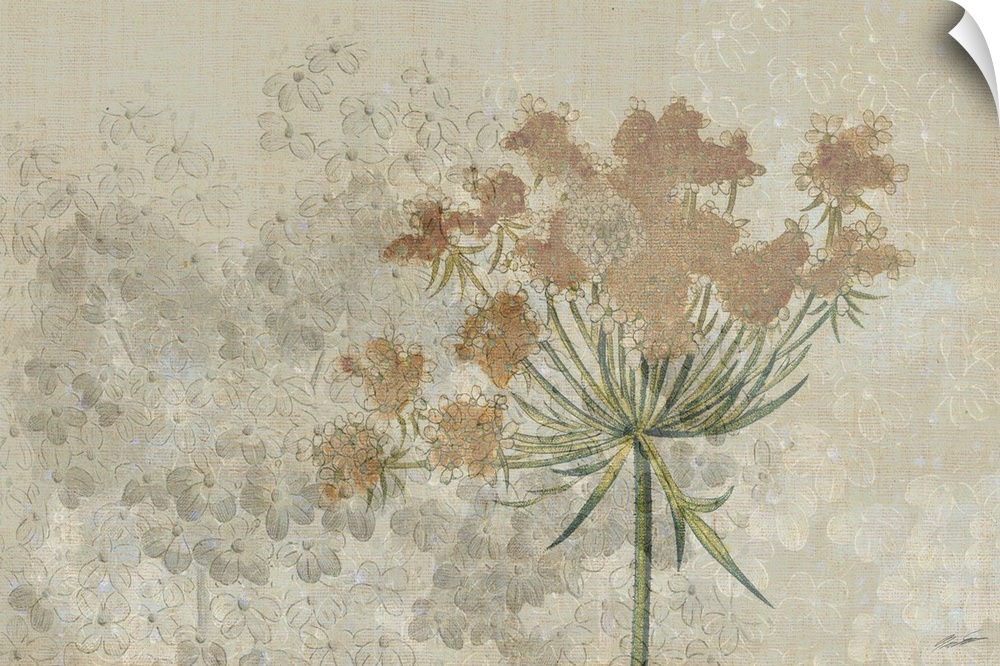 Faded blossoms on a pastel linen canvas.