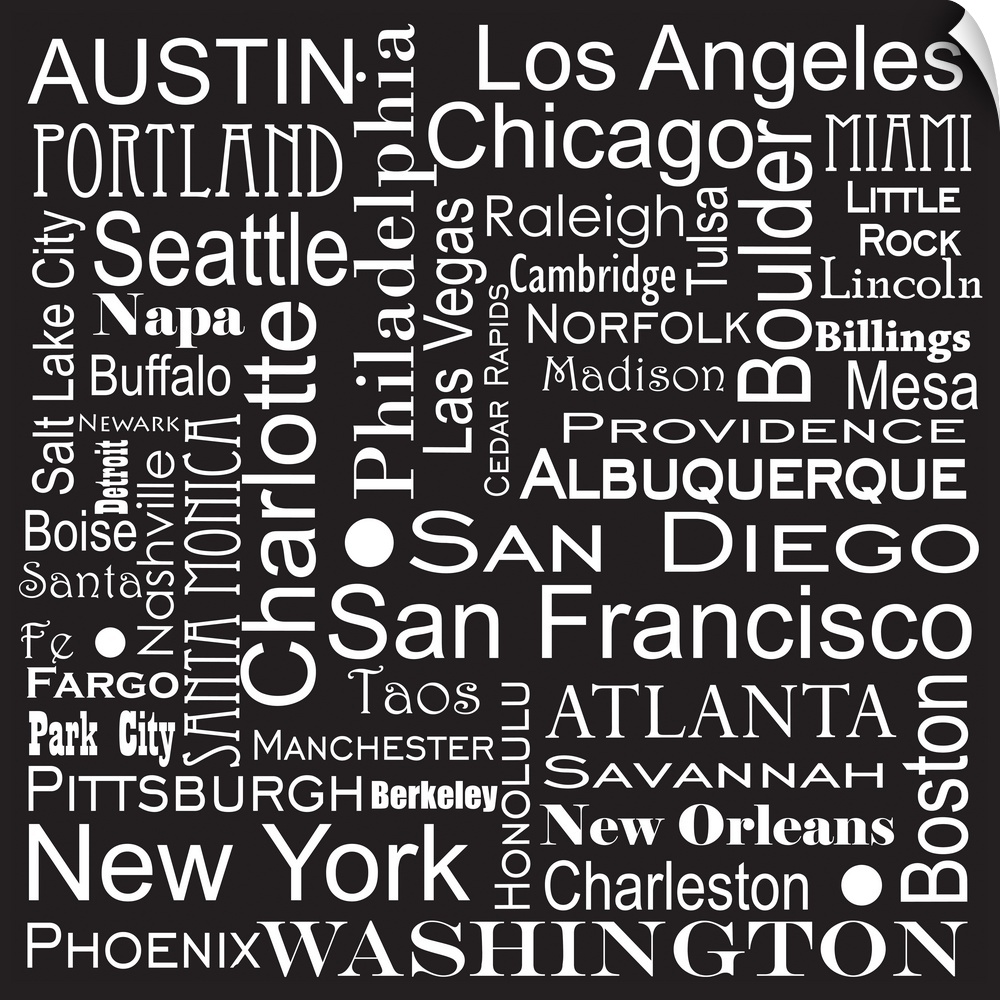 a typgraphic depiction of cities that are most populated and most popular.