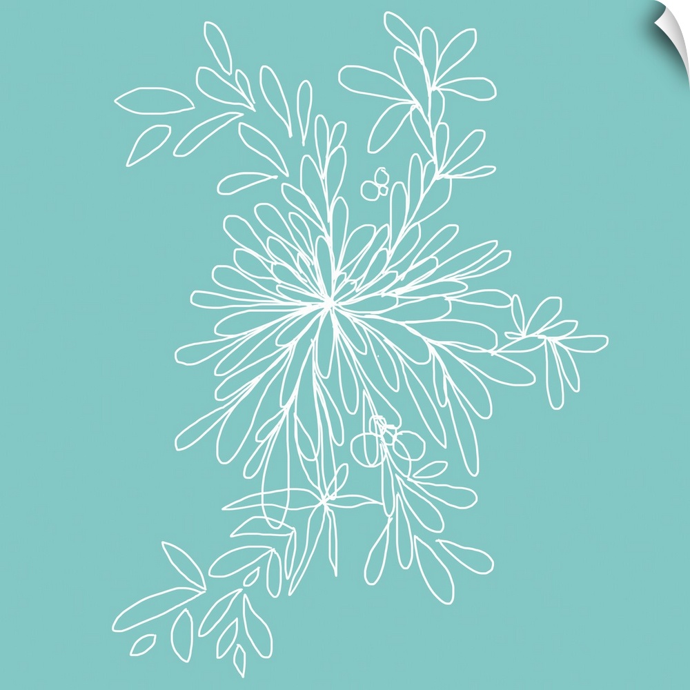 This is a large piece great for home docor of bright illustrated wildflowers with an aqua background.