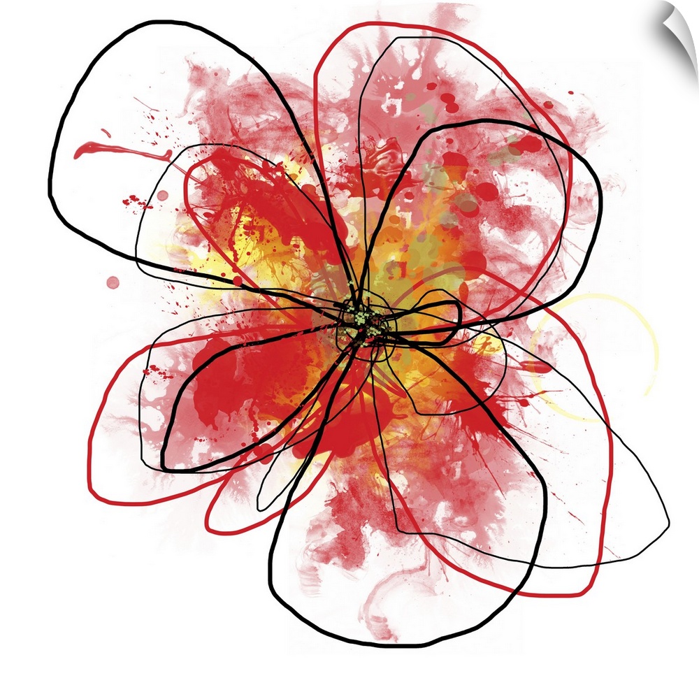 Watercolor brushes used digitally bring a red flower to life. There are four in this set and would look great in a residen...