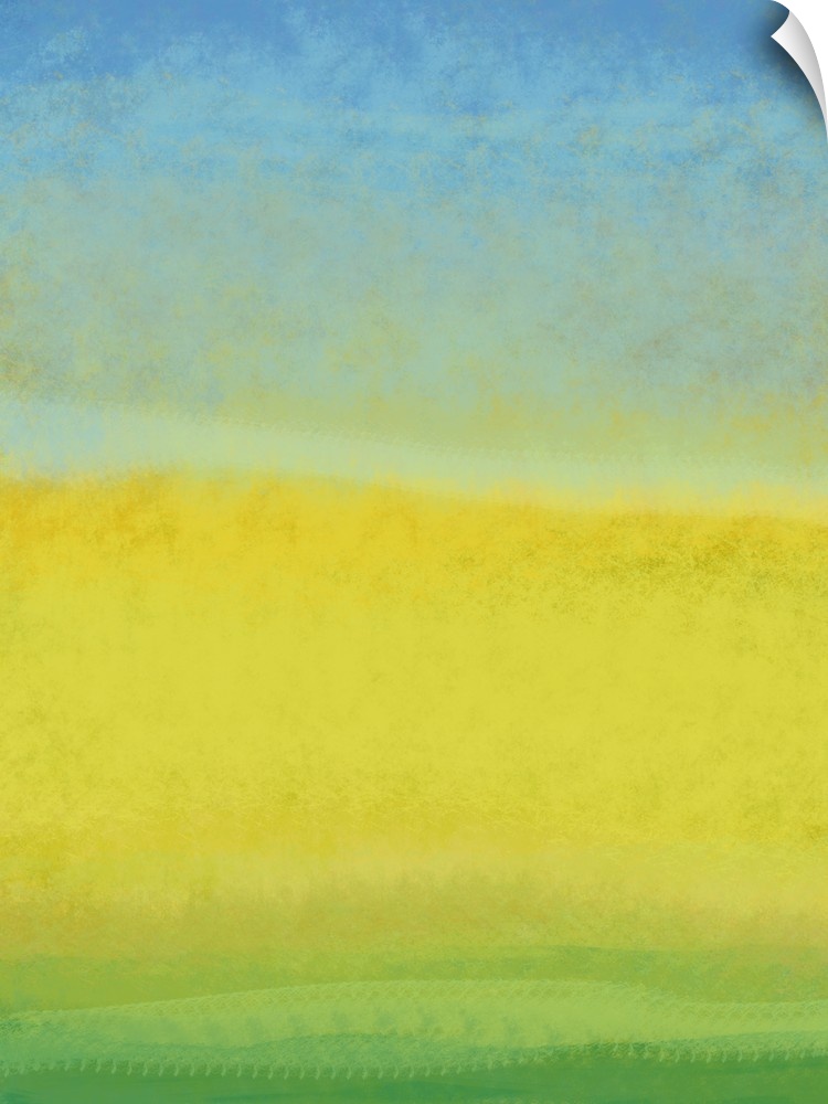 Contemporary abstract art using vibrant tones of green, yellow and blue.