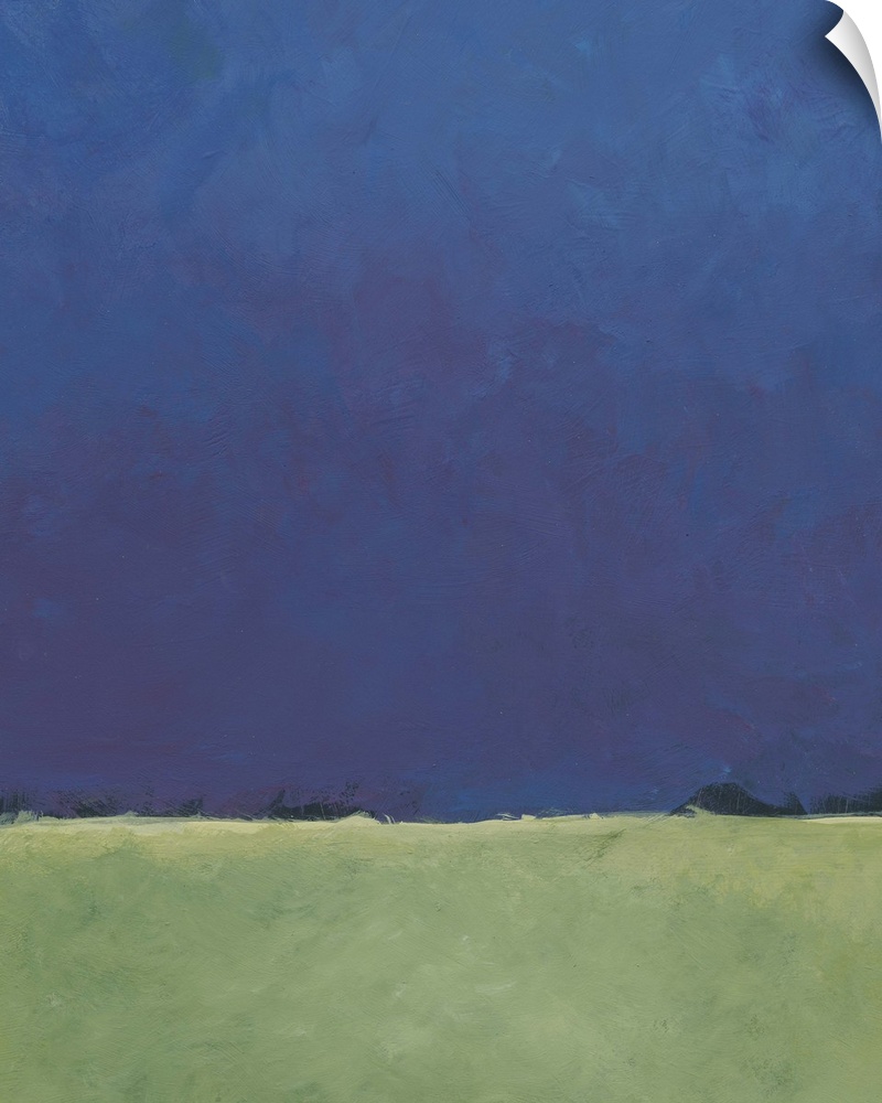 A deep purple and blue horizon gives way to a soft green foreground in this minimalist landscape. The original is 8x10 acr...