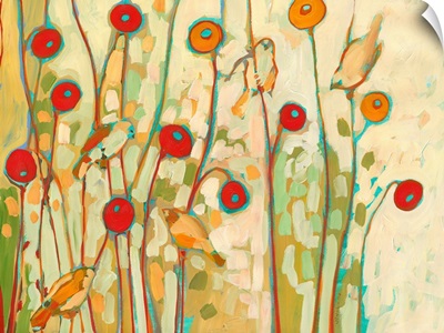 Five Little Birds Playing Amongst the Poppies No 2