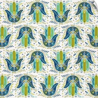 Lime Blue Hamsa Hand Pattern