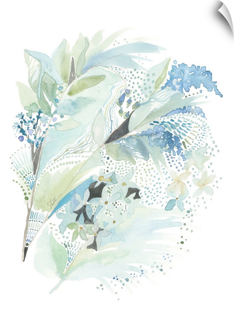 Handpainted watercolor Floral Design with whimsical brush detailing