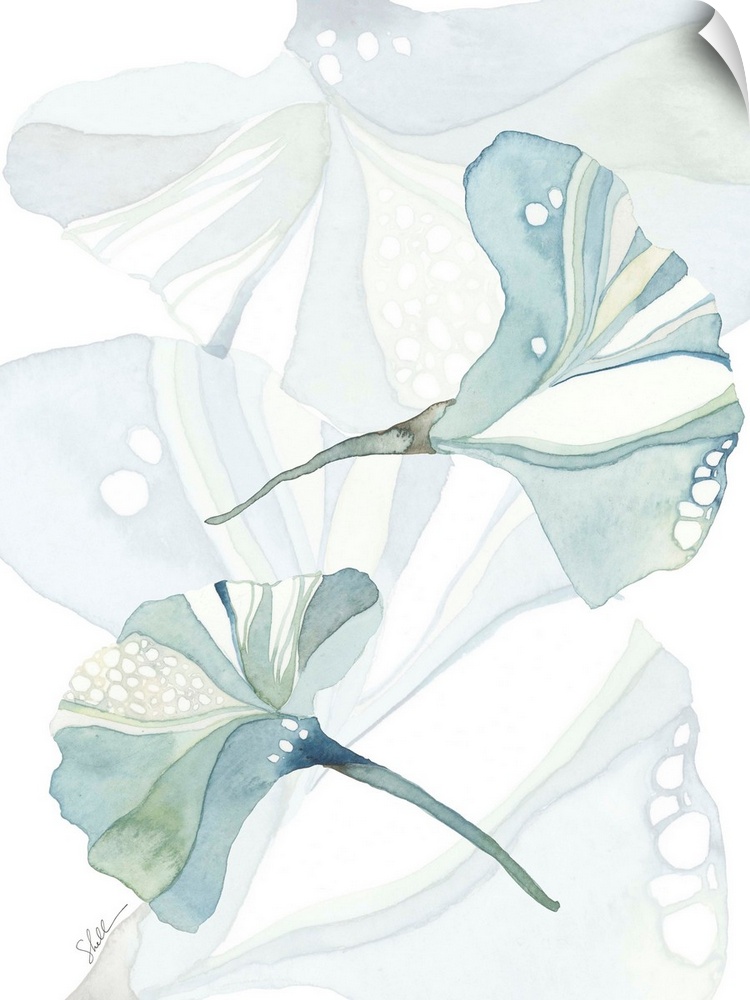 Modern abstract hand painted watercolor of gingko leaves