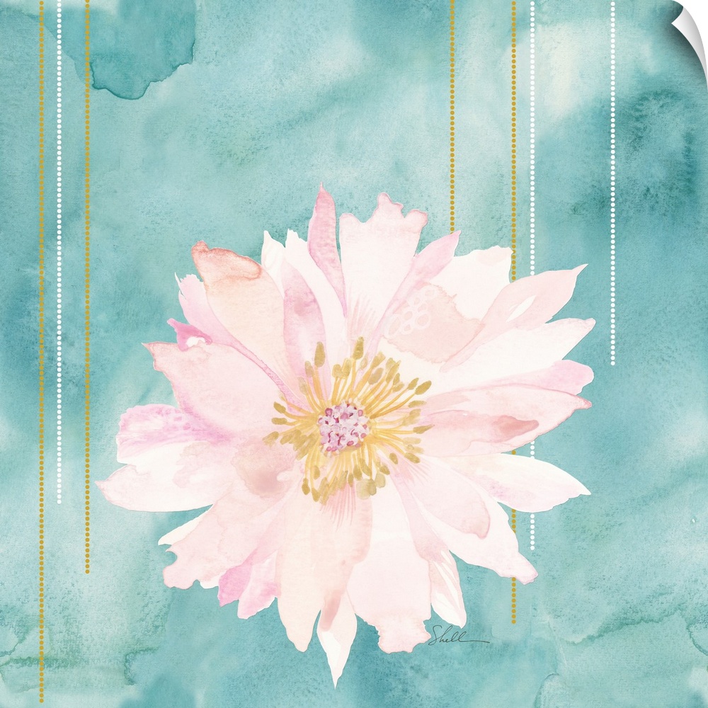 Hand Painted watercolor of a pink flower with a watercolor background