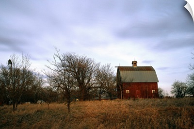 A red barn on a homestead farm in Nebraska