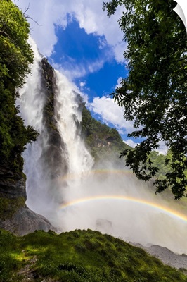 Acquafraggia Waterfall In Spring With A Rainbow, Valchiavenna, Valtellina, Italy