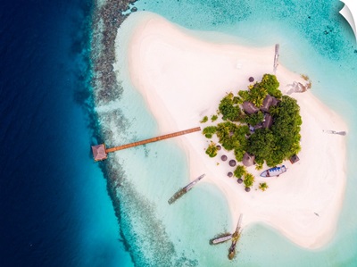 Aerial Drone View Of A Tropical Island, Maldives