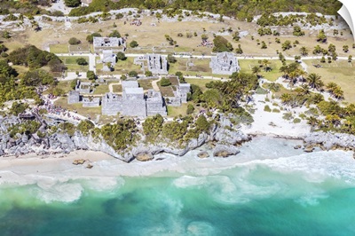 Aerial of the mayan ruins of Tulum, Mexico