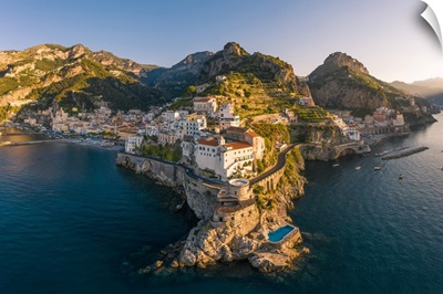 Aerial View Of Amalfi, Amalfi Coast, Gulf Of Salerno, Salerno Province, Campania, Italy