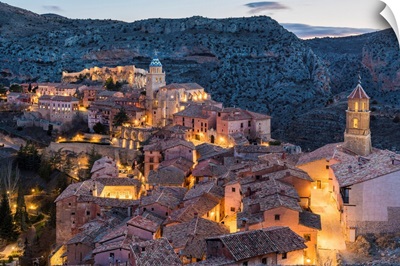 Albarracin Town At Dusk. Albarracin, Teruel, Aragon, Spain
