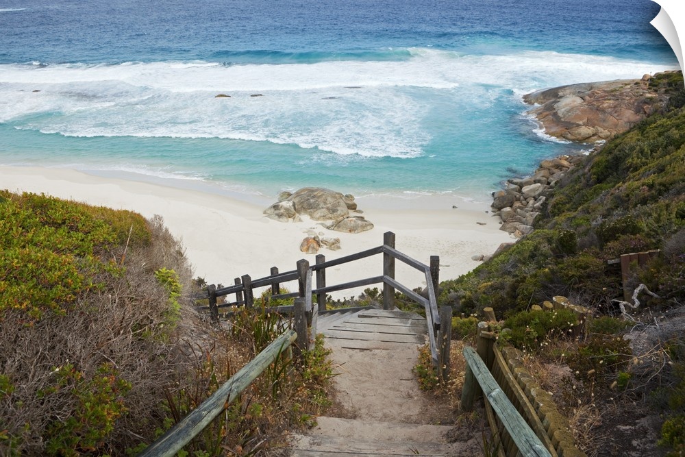Australia, Western Australia, Albany, Torndirrup National Park. Path leading down to beach at Salmon Holes beach.